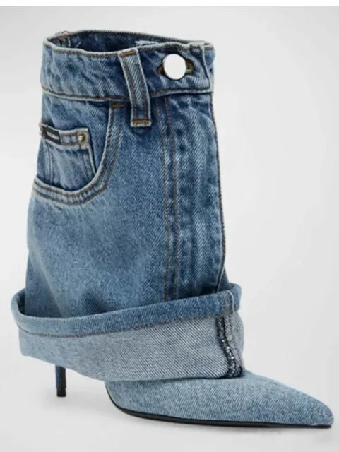 Denim Fine High Heel Skirt Boots