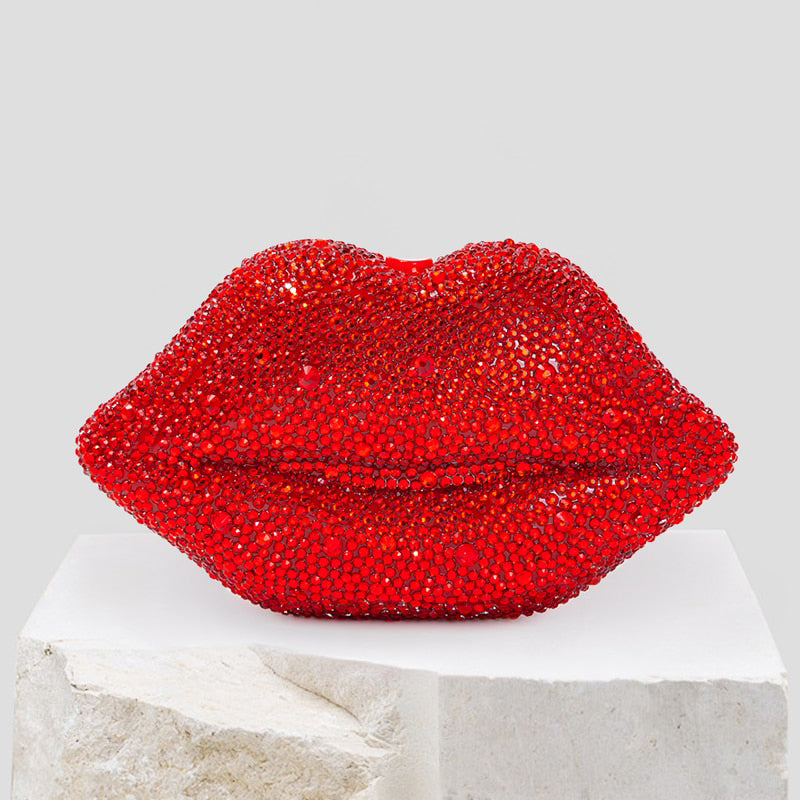 Mouth Shaped Rhinestone Clutch Bag