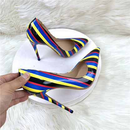 Multi-Color Stripe Print Stiletto Pumps