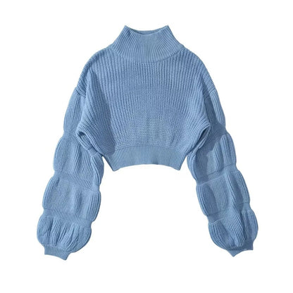 Spice Girl turtleneck puffed sleeve chunky sweater