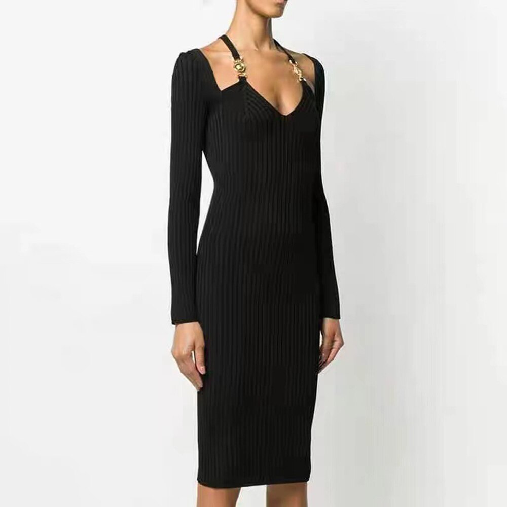 Solid Knitted Midi Dress