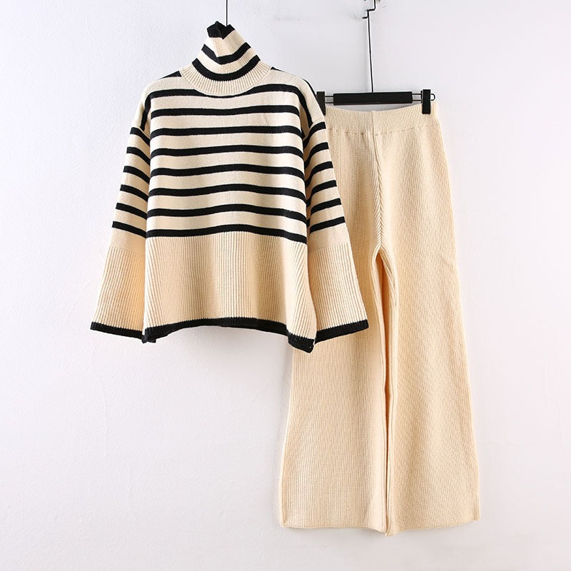 High-Neck Sweater and Wide-Leg Trousers Two-Piece Set