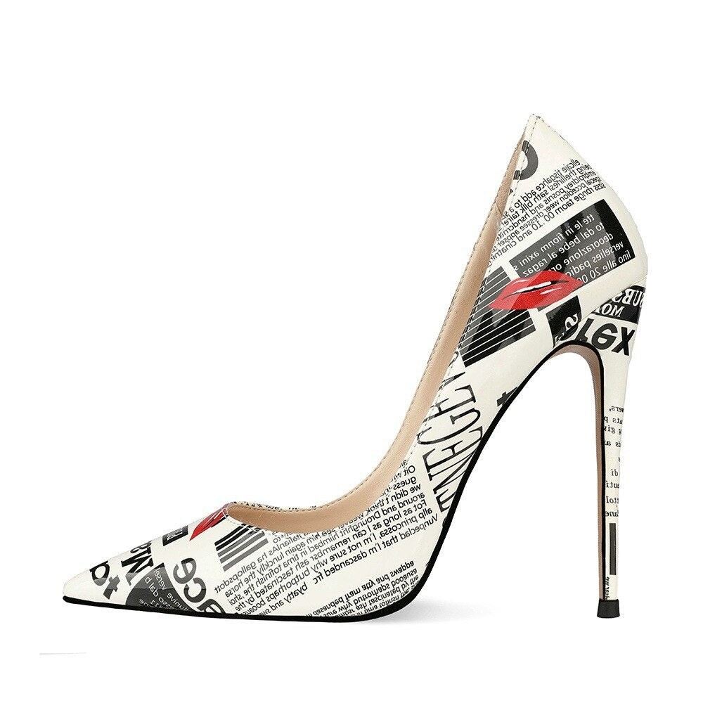 Poster Letter Print Pointed Toe Stilettos