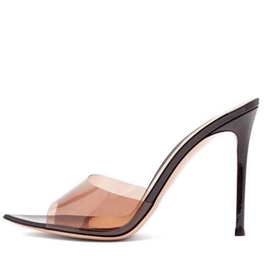 Pointed Toe Transparent PVC High Heel Mules