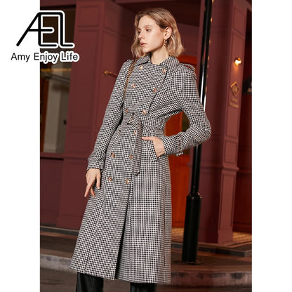 Houndstooth A-Line Trench Coat