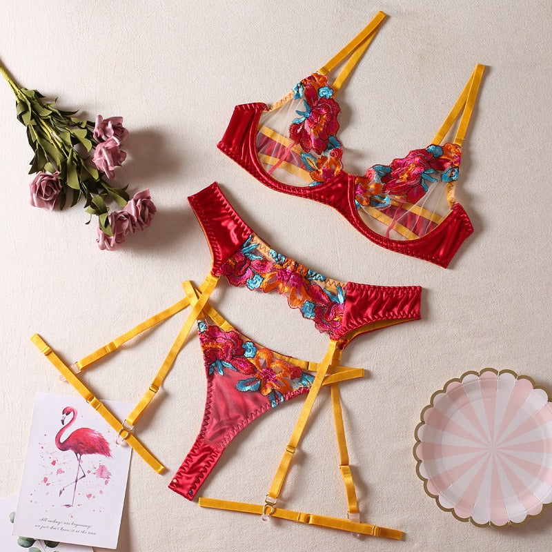 Sexy Patchwork Embroidered Lingerie Set