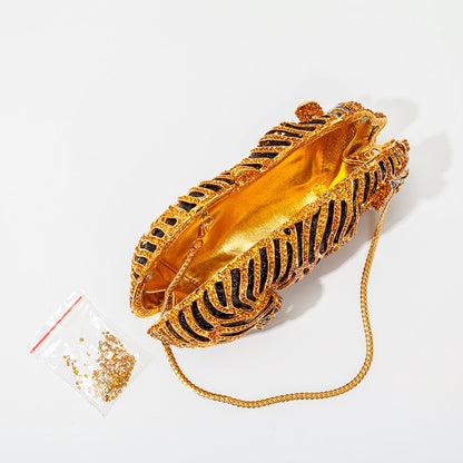 Tiger Crystal Evening Clutch Bags For Wedding Party New Metal Bling Rhinestone Novelty Purses And Handbags Luxury Designer