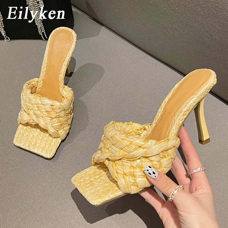 Weave Square Toe Heels