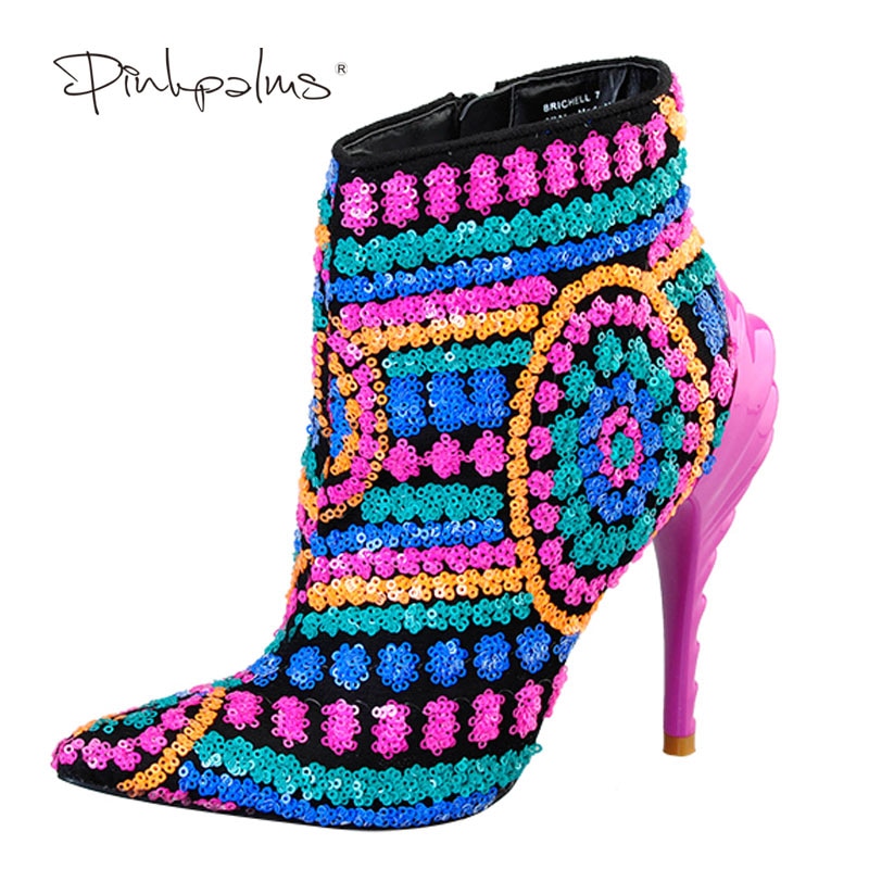 Dazzling Fuchsia Sequined Cloth Pointed Toe High Heels