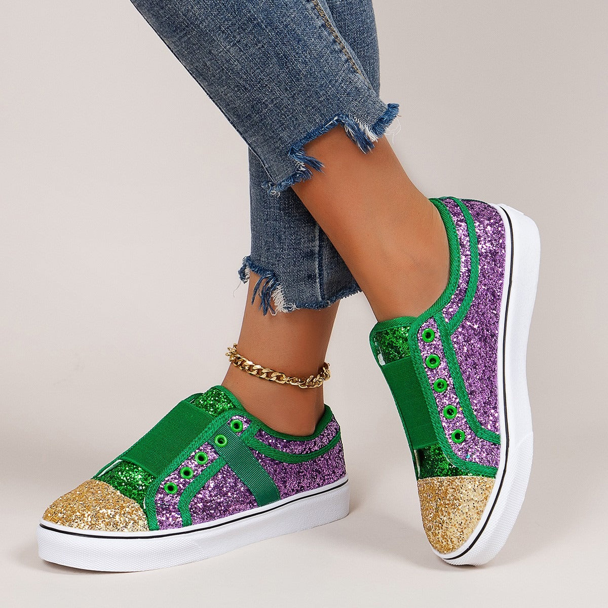 Shallow Mouth Colorful Round Head Sequin Shoes