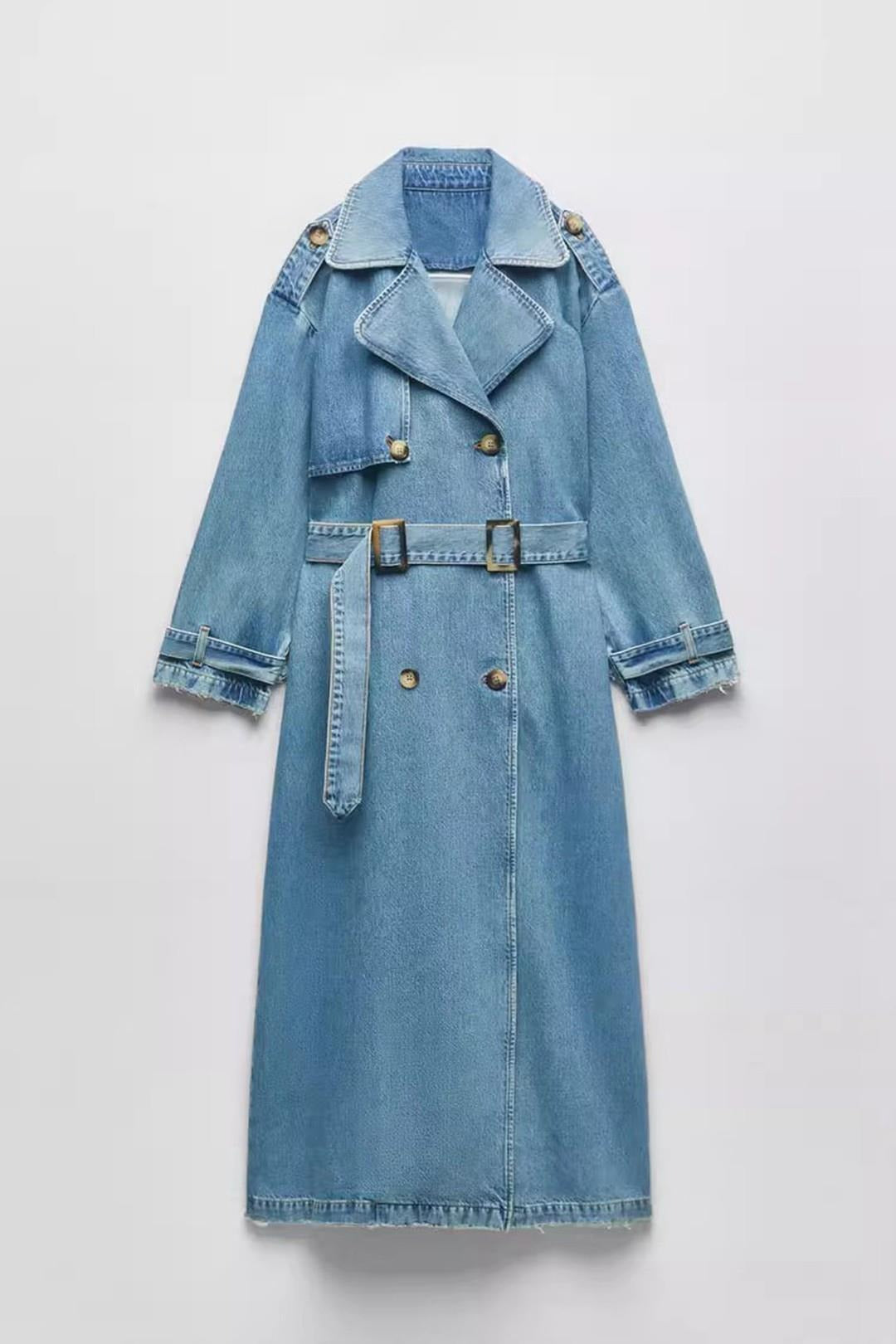 Mid-Length Double-Breasted Denim Trench Coat