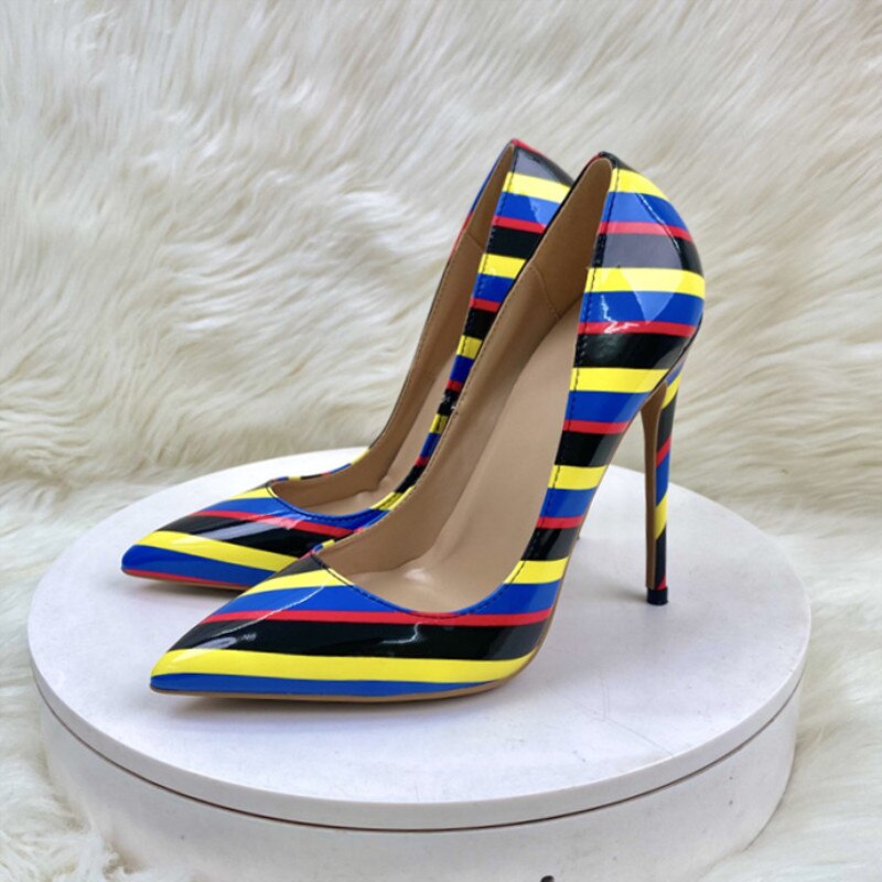 Multi-Color Stripe Print Stiletto Pumps