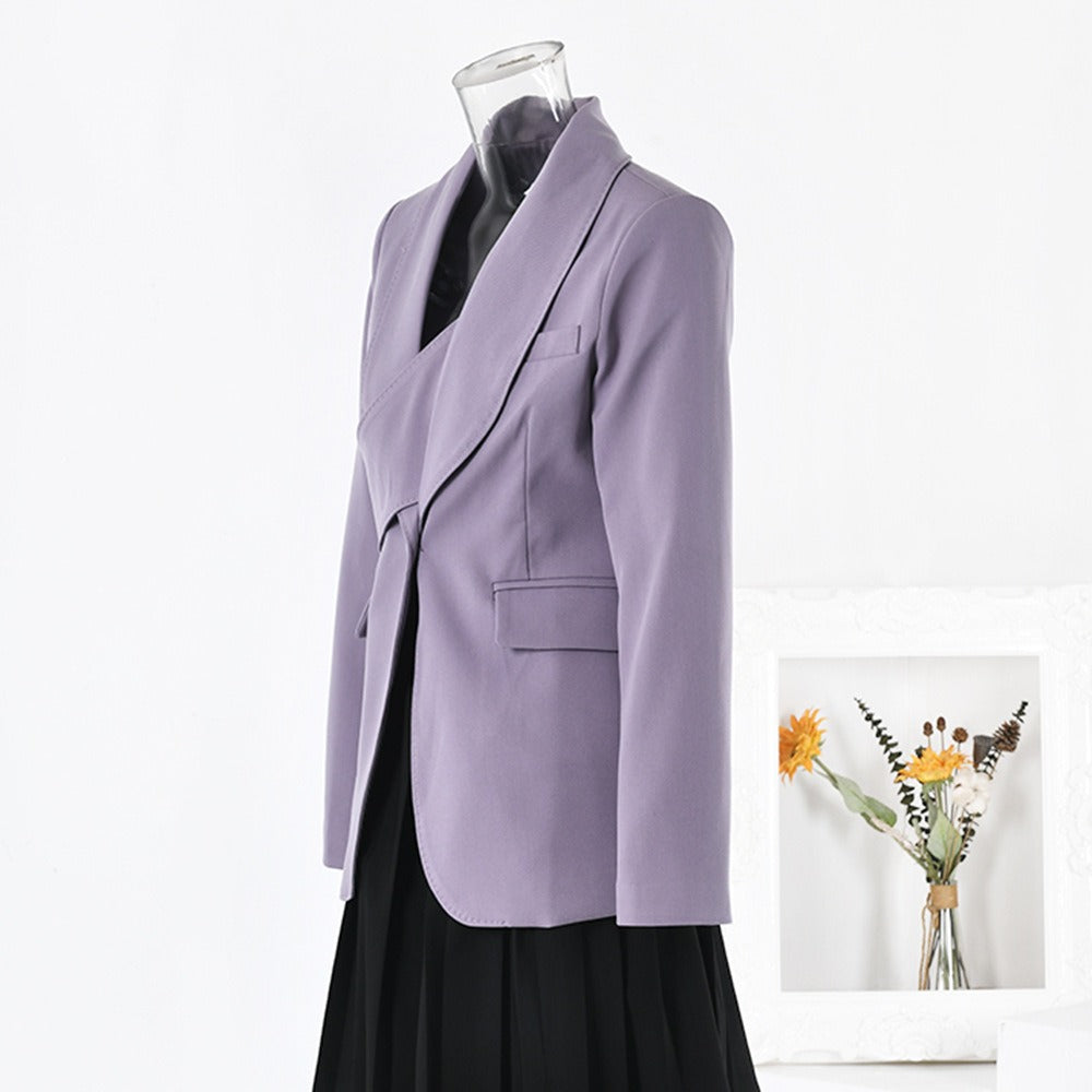 Diagonal Buckle Waist Cinching Suit Jacket