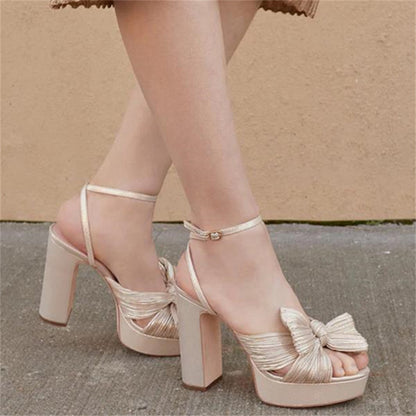 Thick Soled High Heel Shoes Women's Shoes Fashion Bow Party Elegant Sandals