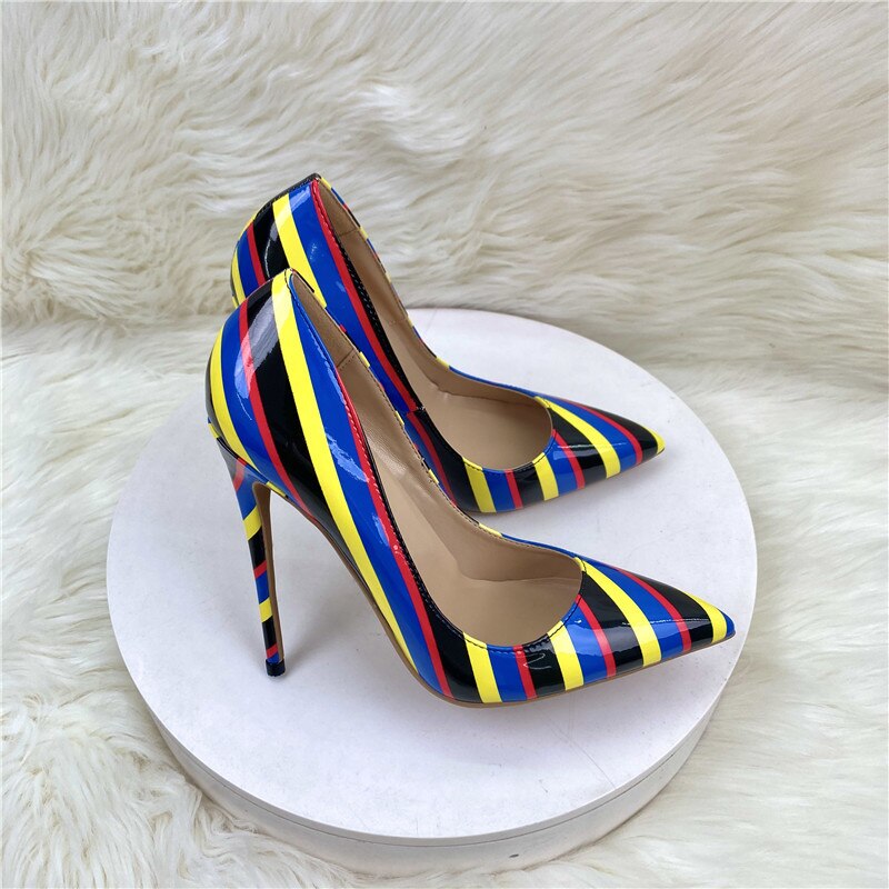 Multi-Color Stripe Print Stiletto Pumps