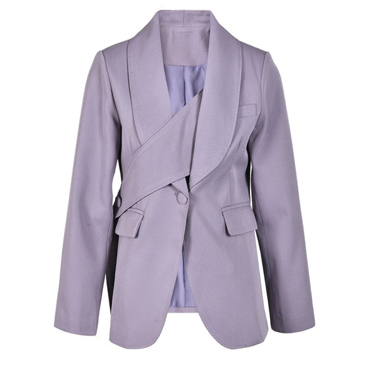 Diagonal Buckle Waist Cinching Suit Jacket