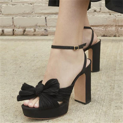 Thick Soled High Heel Shoes Women's Shoes Fashion Bow Party Elegant Sandals