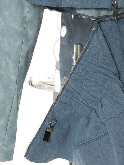 Blazer Shawl Notched Collar Metal Buckle Elastic Waist Zipper Detachable Jackets