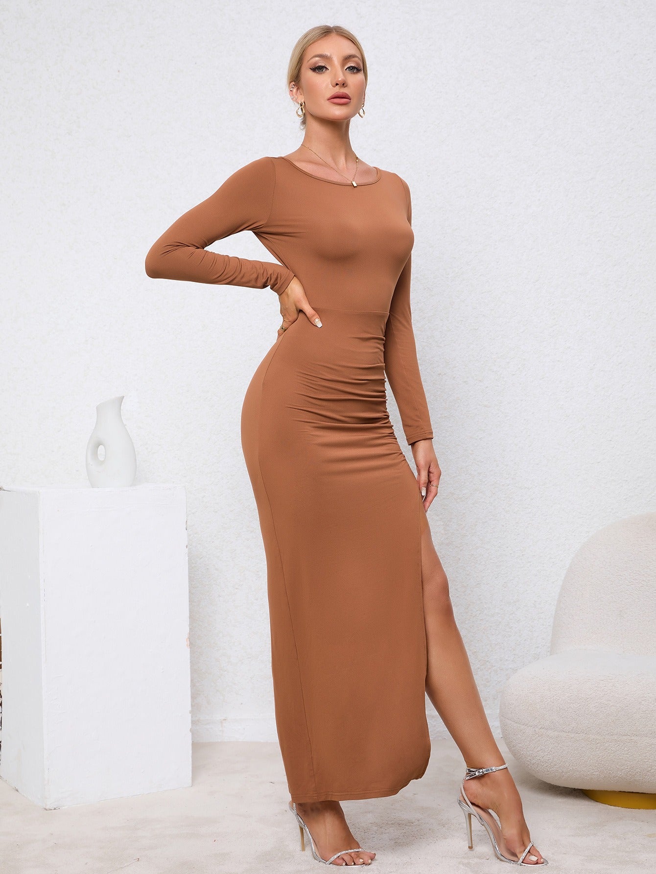 Backless Slit Pleated Party Dress