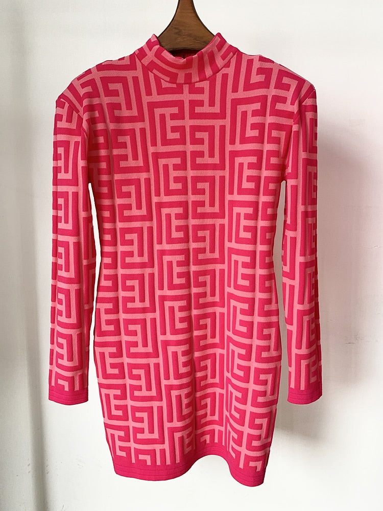 High Street Designer Monogram Jacquard Knit Dress