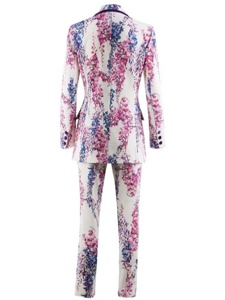 Runway-Inspired Double-Breasted Suit Set: Printed Blazer and Pants for Women
