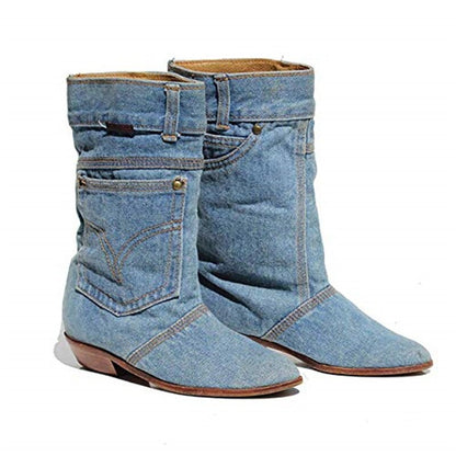 Low Heel Denim Casual Denim Boots