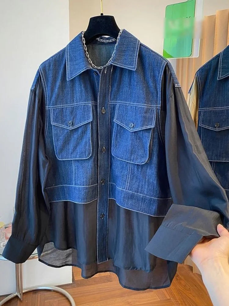 Denim Spliced Shirt