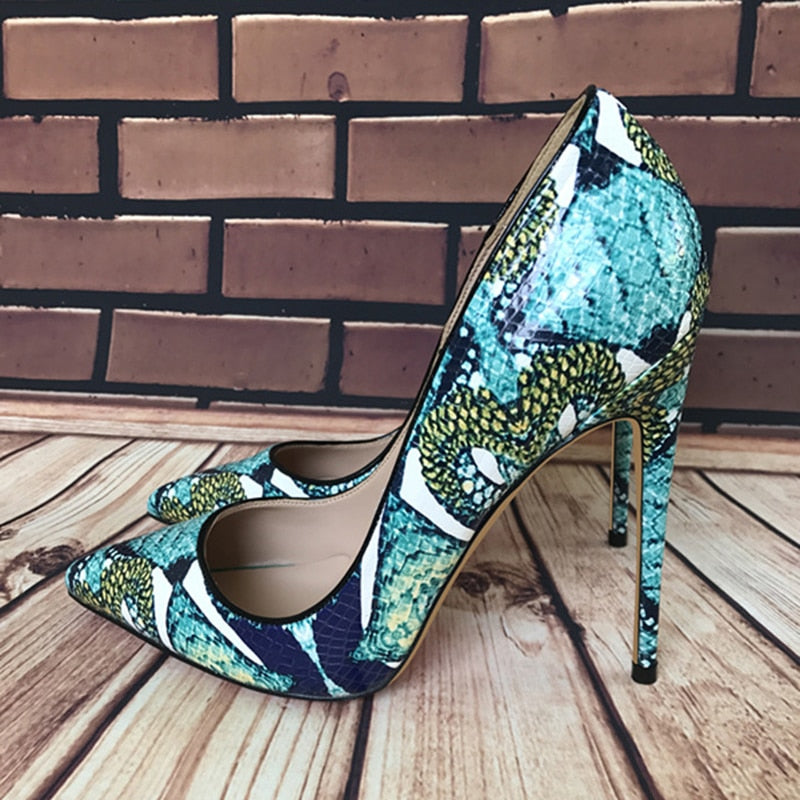 Floral Crocodile-Effect Stiletto Pumps