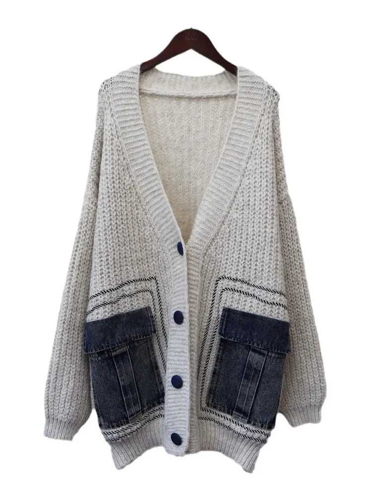 V-Neck Loose Single-Breasted Cardigan