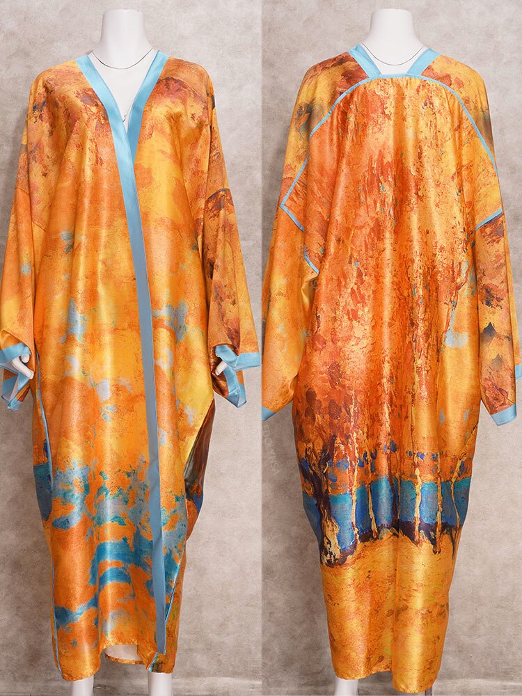 Bohemian Printed Long Kimono Wrap Dress