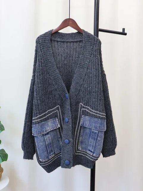 V-Neck Loose Single-Breasted Cardigan