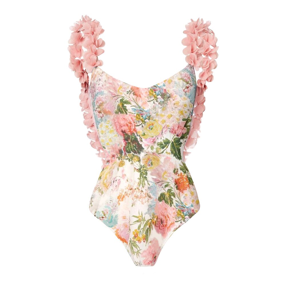 Petal Trim Sexy One-Piece Swimwear Set