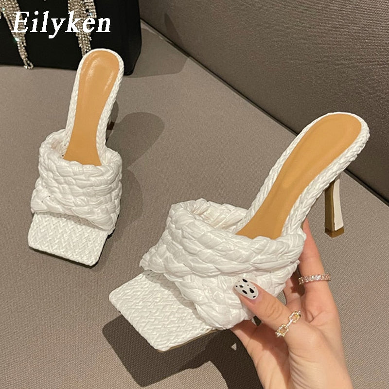 Weave Square Toe Heels