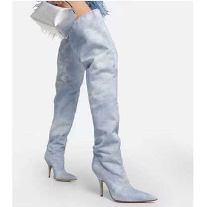 Denim Knee Sleeve Boots