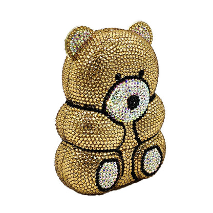 3D Teddy Bear Shape Crystal AB Evening Clutch