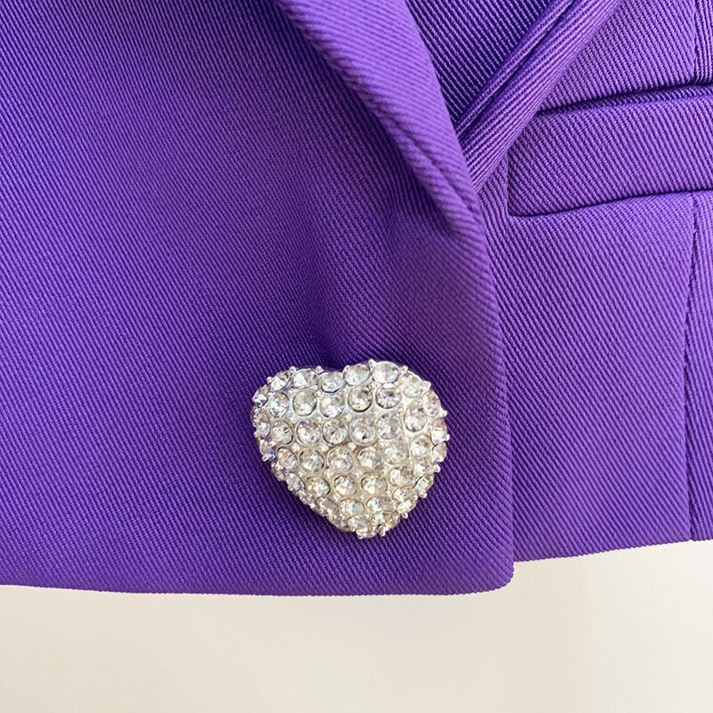 High-End Rhinestone Heart Button Bow Loose Suit Jacket