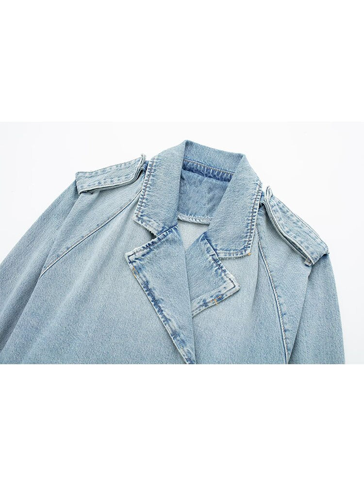 Long Sleeve With Belt Cropped Jean Jacket