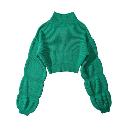 Spice Girl turtleneck puffed sleeve chunky sweater