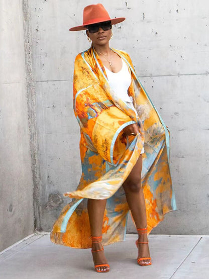 Bohemian Printed Long Kimono Wrap Dress