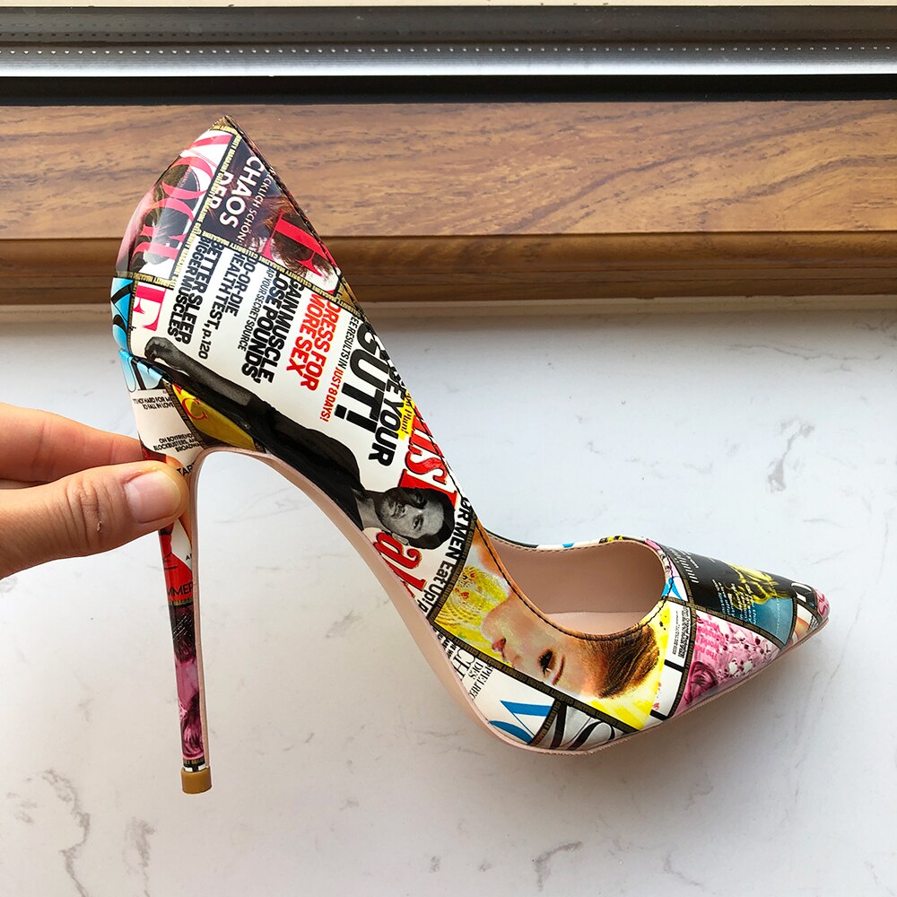 Picture-Print Floral Patent High Heels