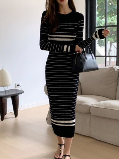 Slim Striped Knitted Sweater Dress