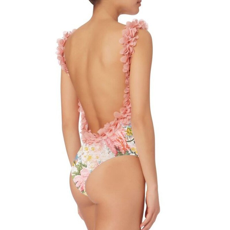 Petal Trim Sexy One-Piece Swimwear Set