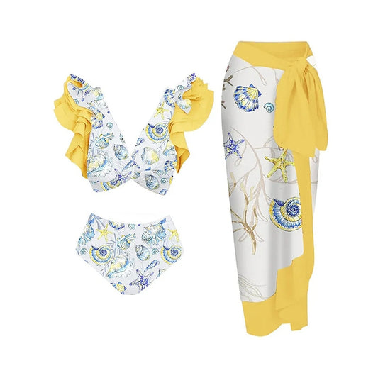 Vintage Floral Print Swimwear Set