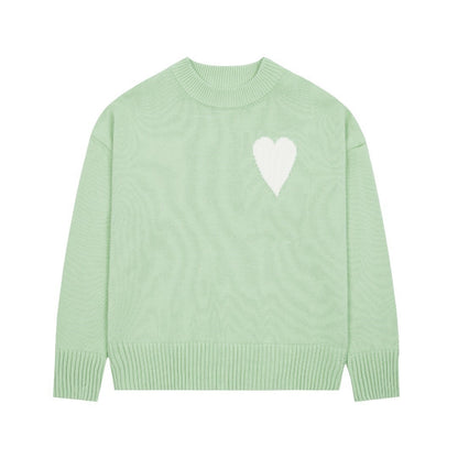 Big Heart Embroidered Round Neck Sweater