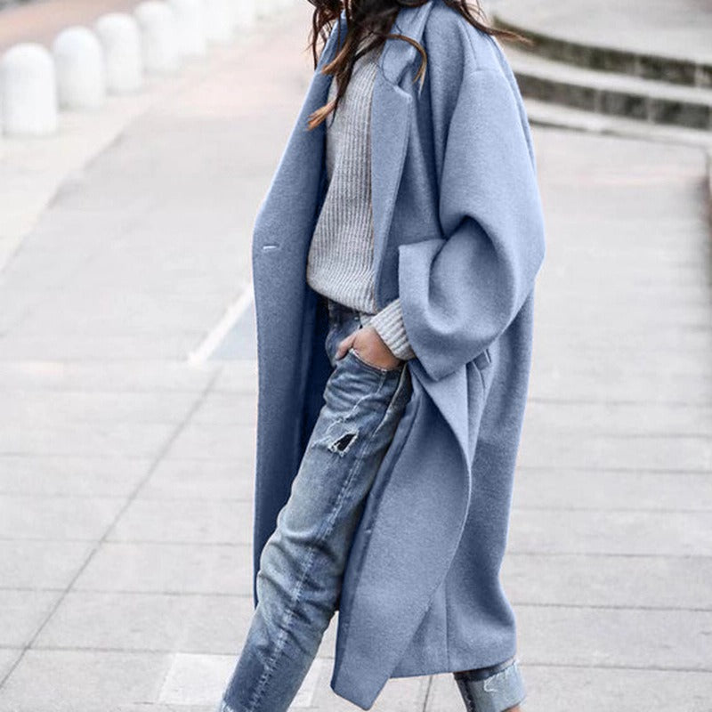 Long Solid Color Woolen Jacket