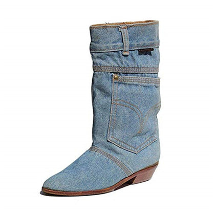 Low Heel Denim Casual Denim Boots