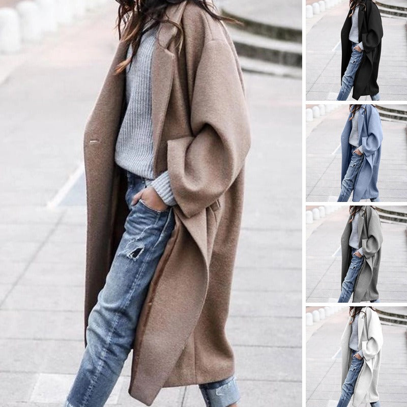 Long Solid Color Woolen Jacket