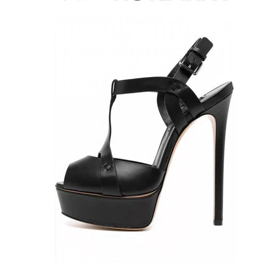 Stylish Platform Sandals: Women's Cross-Belted Leather Roman Sandals, Slim High Heels