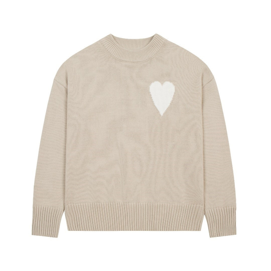 Big Heart Embroidered Round Neck Sweater