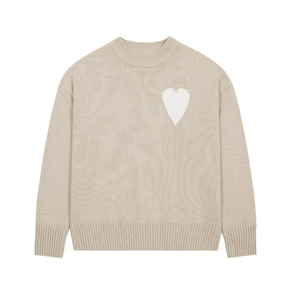 Big Heart Embroidered Round Neck Sweater